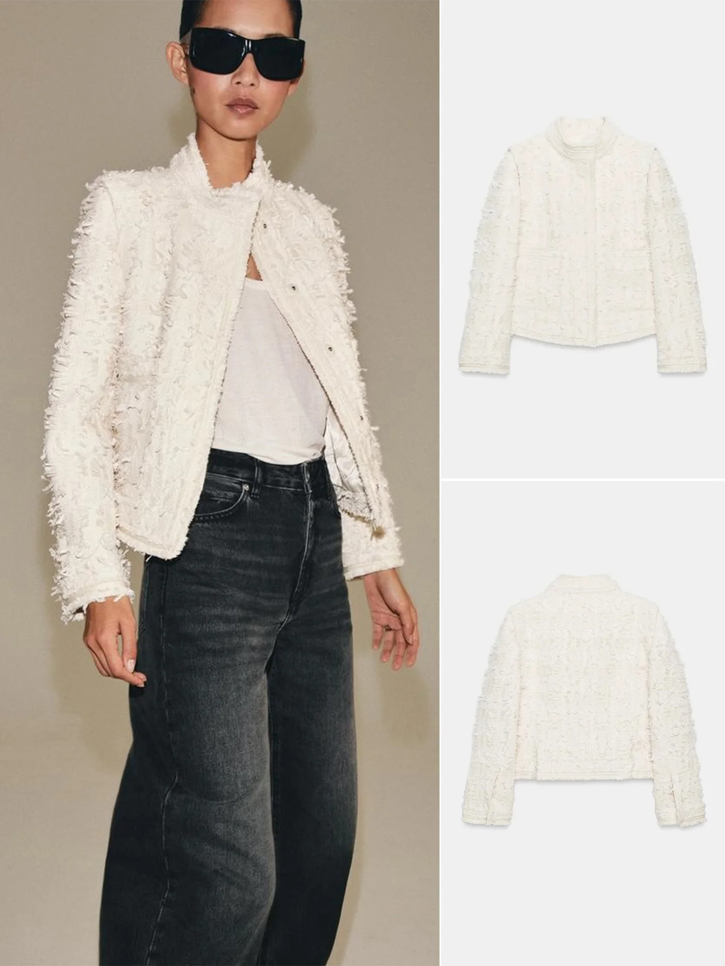 Fall New Arrival Women's High Collar Long Sleeve Patch Pocket Decorated Button Short Coat Minimalist Style Polyester Fiber