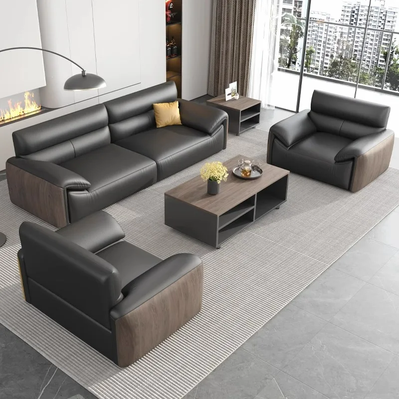 

New High-end Lounge VIP Room Office Sofa Reception Meeting Room Leather Office Sofa Coffee Table Combination