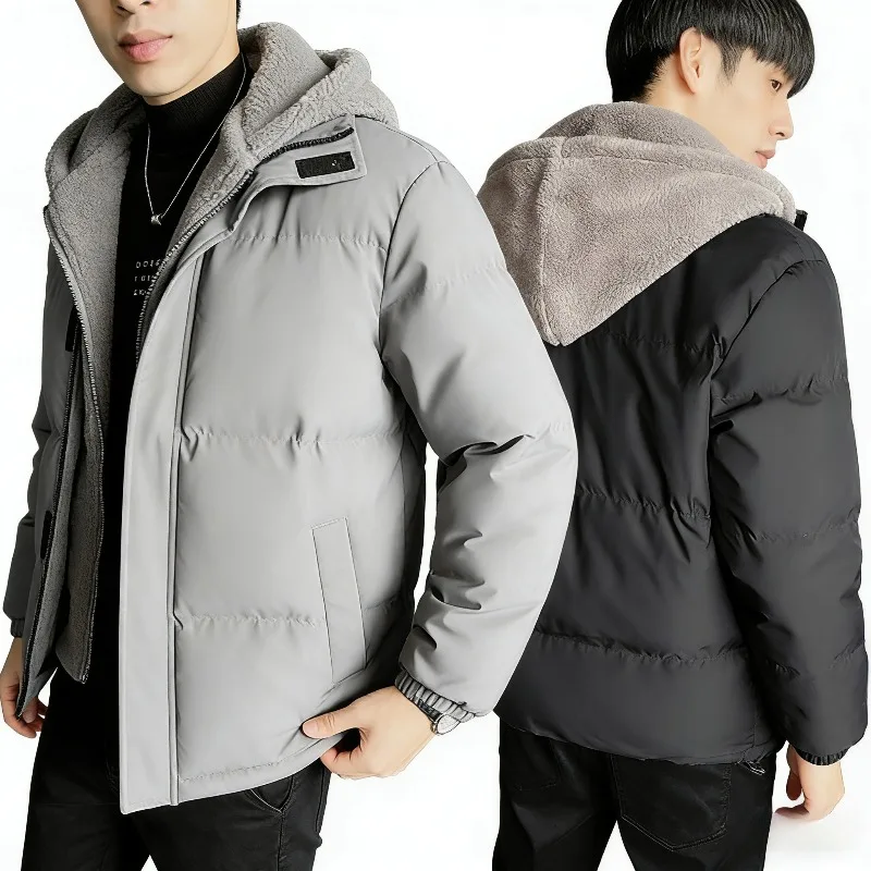 

Winter Men's Padded Jacket Hooded Fleece Coat Two-Tone Layered Design Extra Big Size Heavy Warm Parka Outdoor Casual Windproof