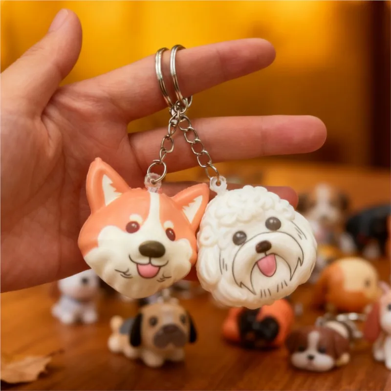New Quirky Animal Dog Head Pinch Squeeze Toy Keychain Charm Bag Keychain Pendant Decorations Pu Slow Rebound Decompression Toys