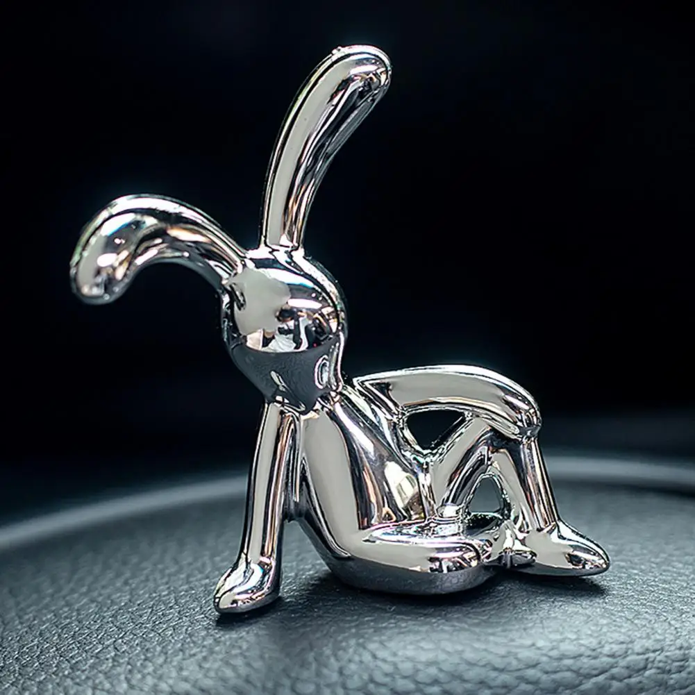 2Pcs Long Ear Cute Funny Bunny Car Ornament UV Electroplating Rabbit Model Toy Statue Car Dashboard Decoration Christmas Gift