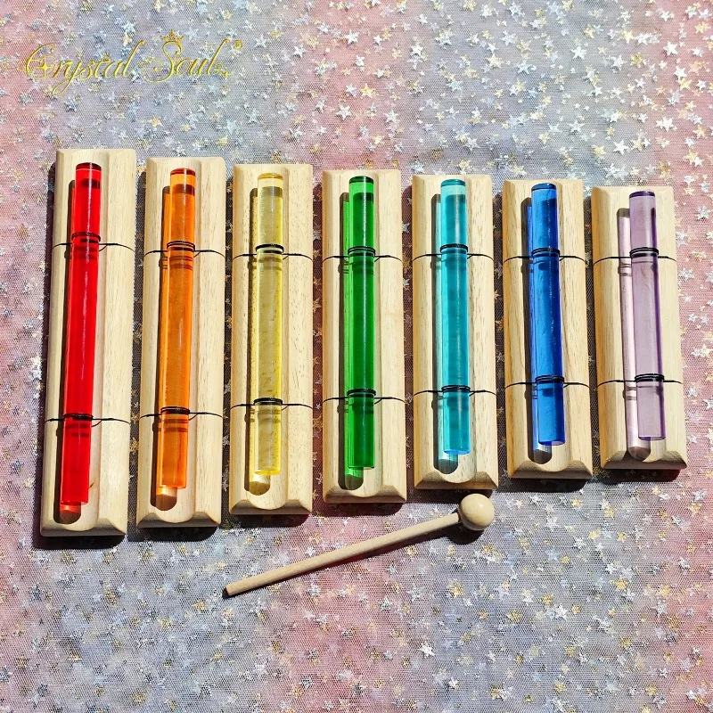 432HZ Crystal Sound Bundles C7-B7 7 Chakras Wooden Chimes Colorful Natural Chime Yoga Meditation Percussion Musical Instruments