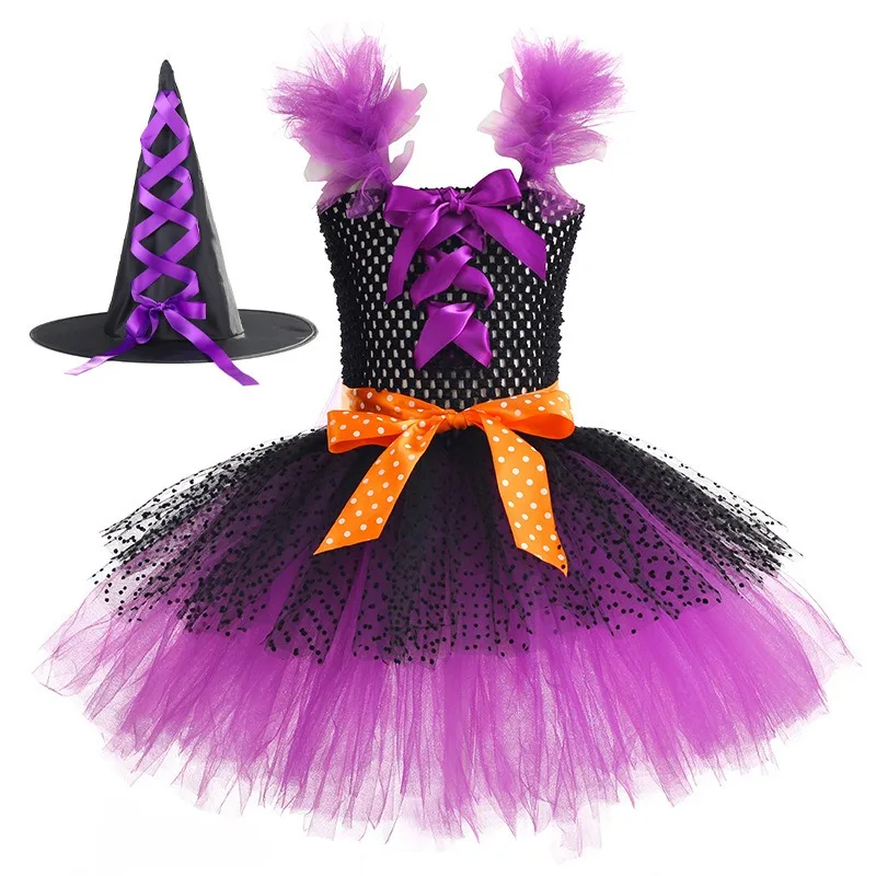 Girls' Witch Tutu Dress, Kids Halloween Costume, Suitable For Halloween, Carnival, Masquerade Party And Performance Dress‑Up