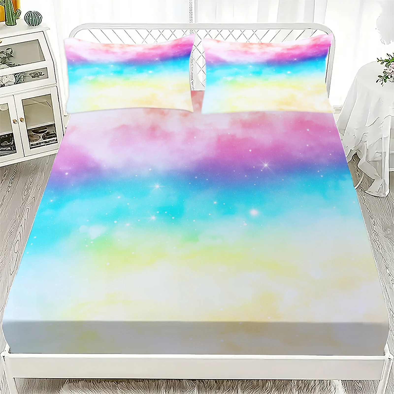 3 قطعة مجموعة ملاءات المجهزة الملونة شاطئ البحر الأزرق موجات طباعة 100% البوليستر تنفس طقم سرير للديكور المنزل مع 2 كيس وسادة