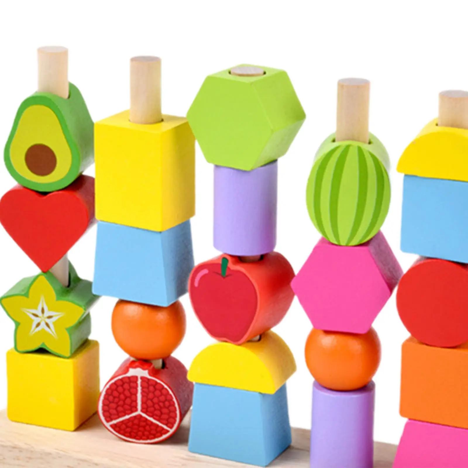 Wooden Beads Sequencing Toy Set, Color Matching Puzzle Toys Early Learning Creative Lacing Beads for 1 2 3 4 5 6