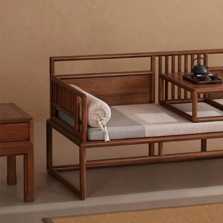Novo estilo chinês, olmo antigo, cama zen, sofá, combinação, moderno, simples, móveis