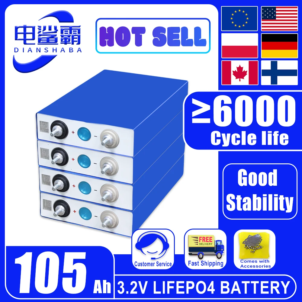 

Lifepo4 Батарея 3,2 В 105 Ач Литий-железо-фосфатная батарея DIY 12 В 24 В 48 В Подходит для солнечной тележки для гольфа