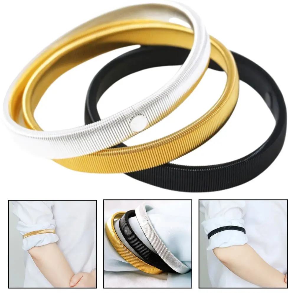 Polsino alla moda Porta maniche per camicia Fasce da braccio in metallo Tenono giarrettiera Anello di copertura Bracciale elastico antiscivolo Cerchio da braccio