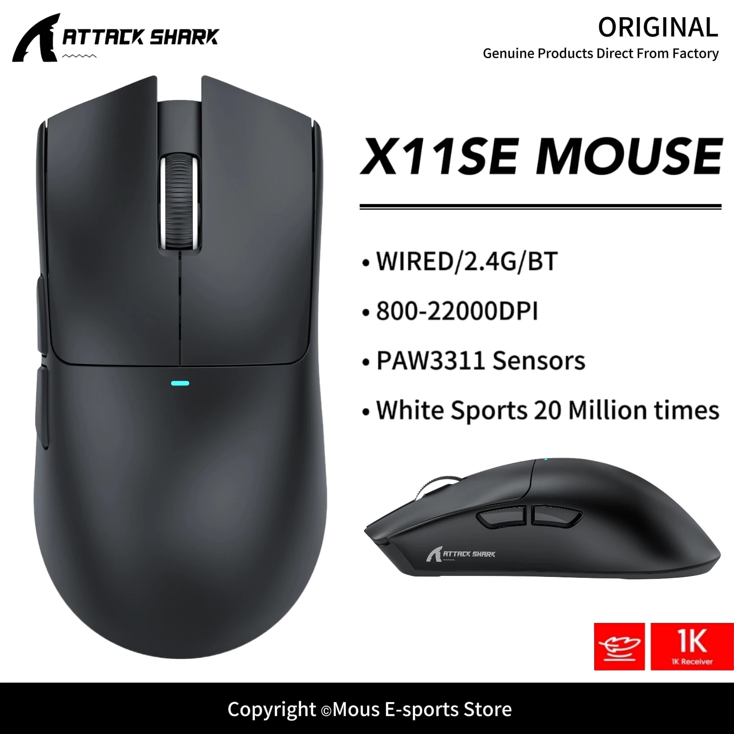 X11SE ATTACK SHARK X11 X11Ultra Tri Mode Lightweight Mouse PAW3311 22000DPI HUANO Switch TTC Encoder 1000Hz Wireless for  Laptop