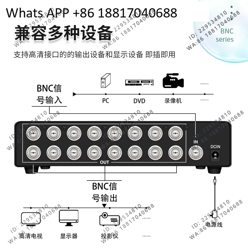 16-Channel BNC video splitter CVBS monitors BNC signal 1 in 16 out