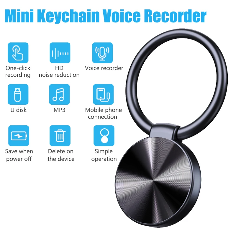 32G Keychain Voice Activated Recorder Key Hook Mini Dictaphone Voice Audio Recording 4G 8G 16G HD Noise Reduction MP3 Player