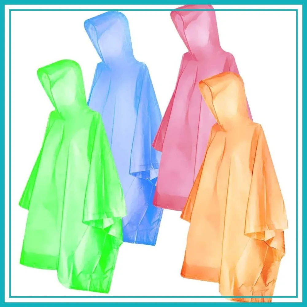 

Disposable Rain Ponchos Multi-Colored Raincoat 4 Pack for Camping Hiking Traveling Backpacking