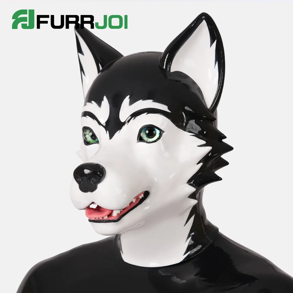 Furrjoi Silicone Husky Dog Hood for Cosplay Costumes Latex Furry Fetish Realistic Pet Play Headwear 4 Colors Available