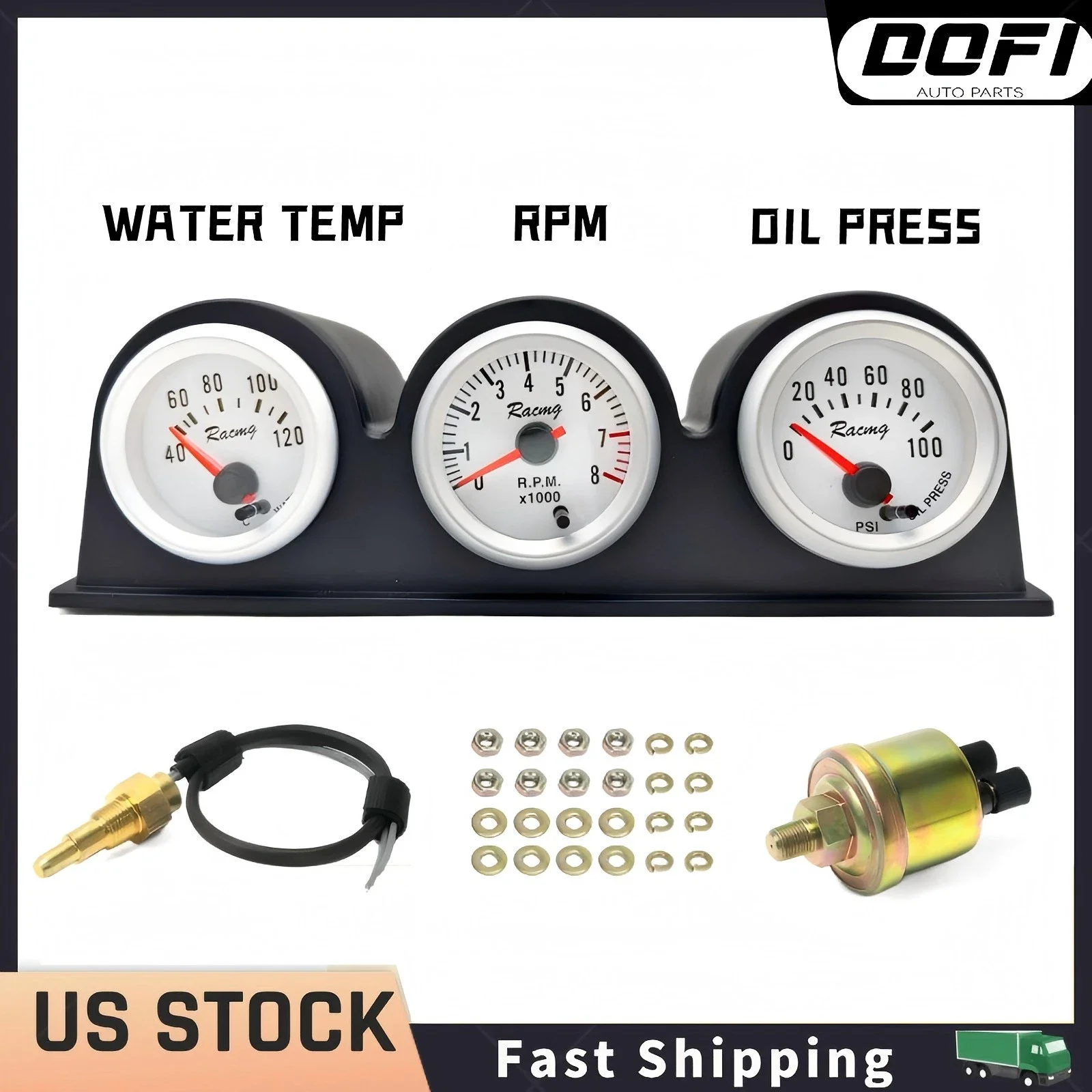 

2 ''52 мм автомобильный тройной манометр комплект 3в1 тахометр об/мин температура воды манометр автомобильные аксессуары доставка из США