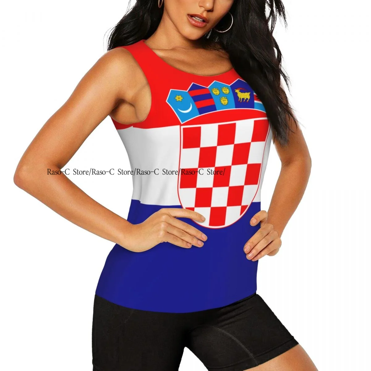 Women Fitness Sexy Yoga Vest Croatia Flag Gym Sports Top Tank Female