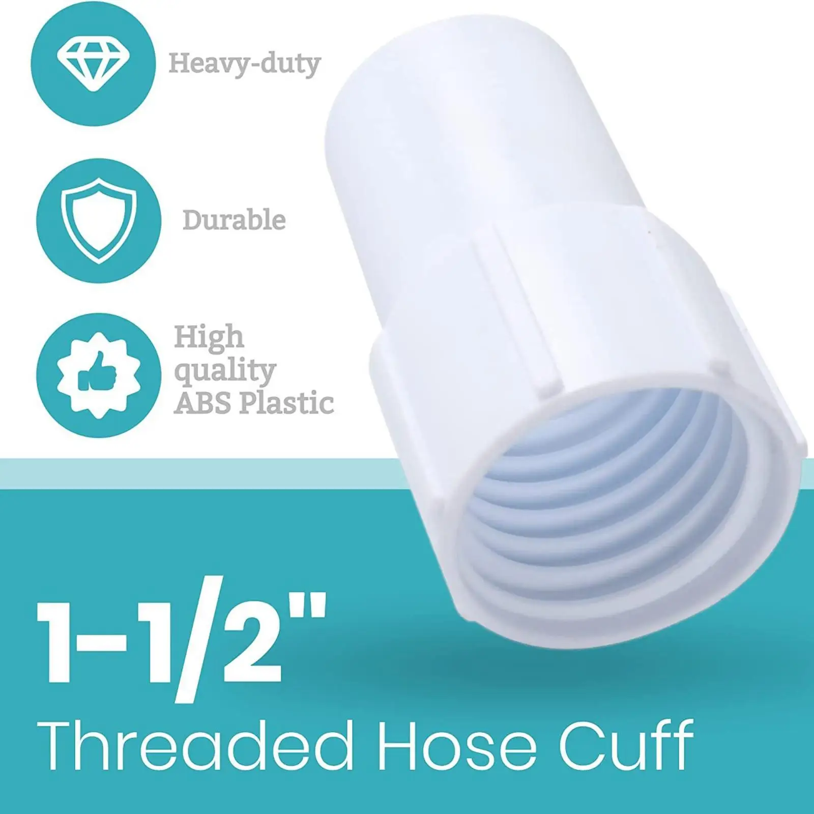 1 1/2inch Swimming Pool Hose Cuff PVC Threaded Adapter for Vacuum Cleaner Hose Repair Parts Durable White