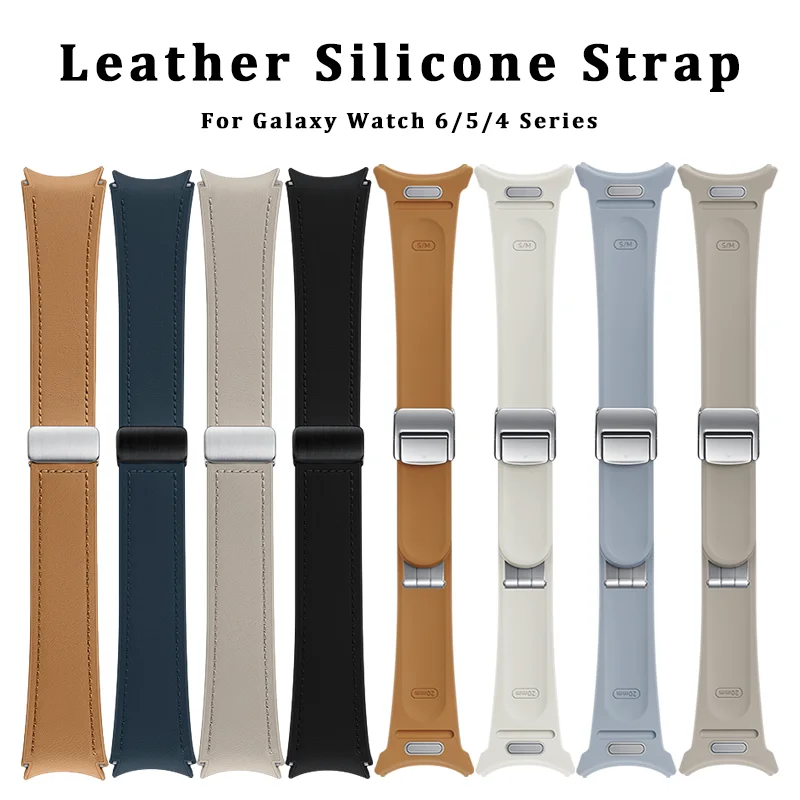 Original Leather Silicone Band for Samsung Watch 6 5 4 Classic Strap 47 43mm 44 40mm Magnetic Buckle for Galaxy Watch 5 Pro 45mm