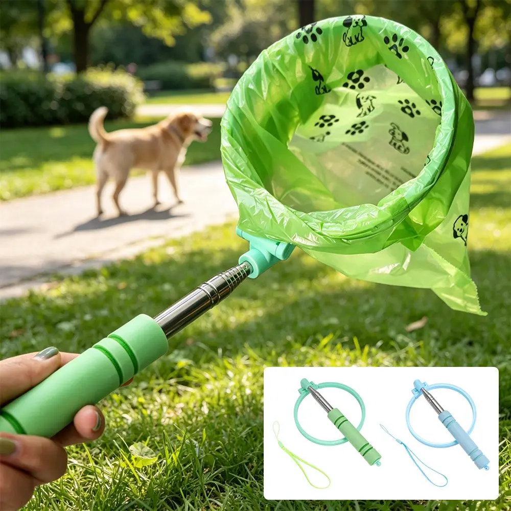 Retractable Dog Poop Scooper Non-Contact Long Handle Dog Poop Catcher Foldable Scalable Dog Waste Picker Friendly Grabber