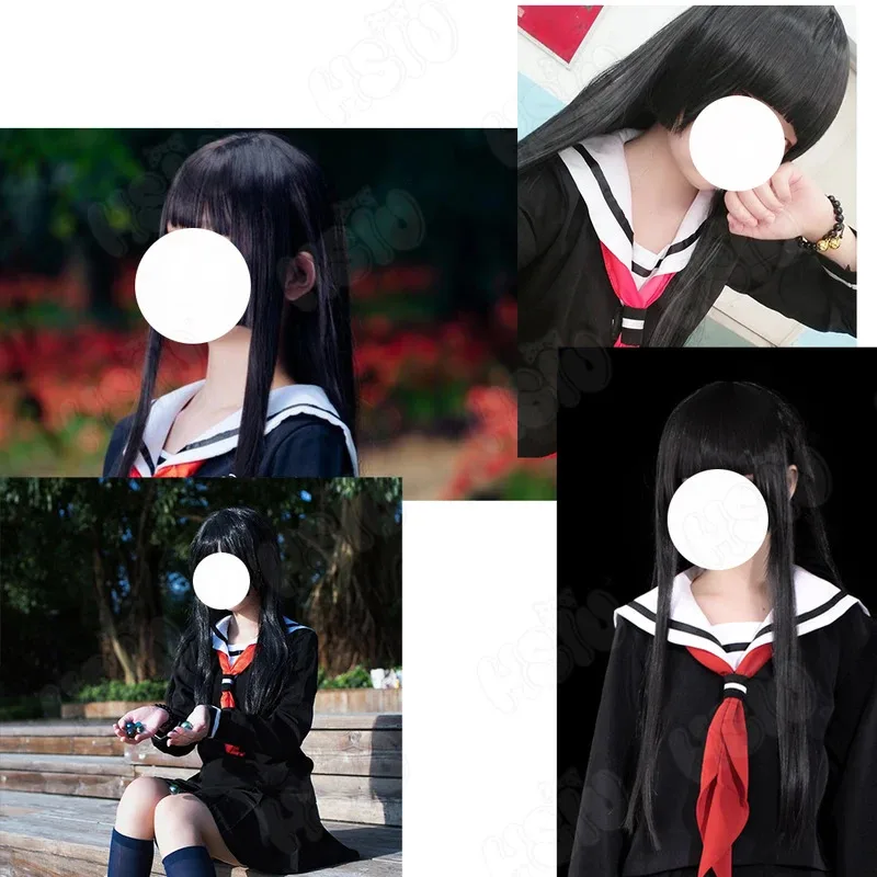 Peluca de Cosplay Enma Ai, peluca de Cosplay de Anime Hell Girl, pelo largo negro HSIU + gorro de peluca gratis, peluca de Hell Girl para fiesta de Halloween