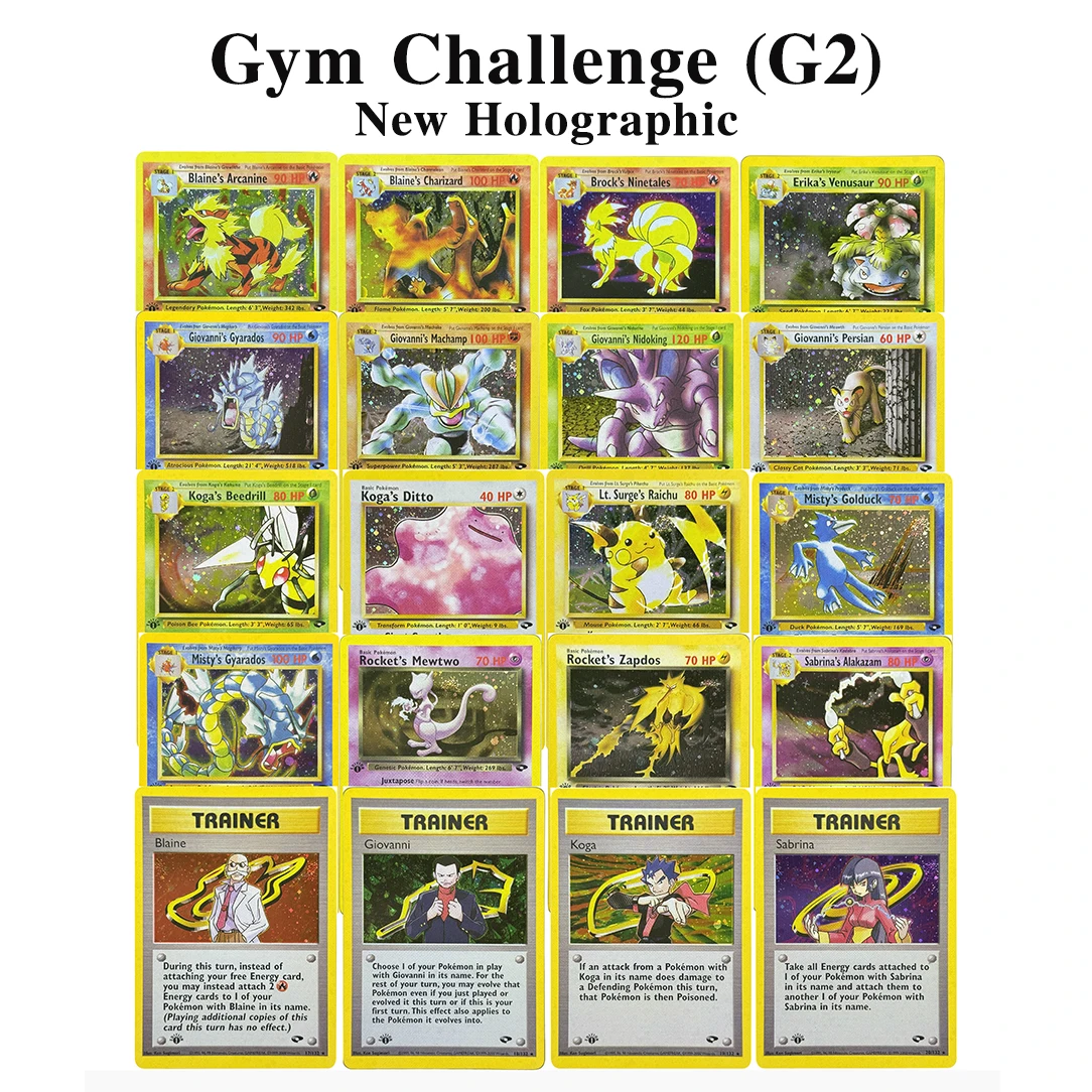 Cartões Proxy PTCG Gym Challenge (G2) Novos Cartões Holográficos do Blaine, Charizard, do Giovanni, Persian, do Misty, Gyarados, Sabrina, Presentes PKM