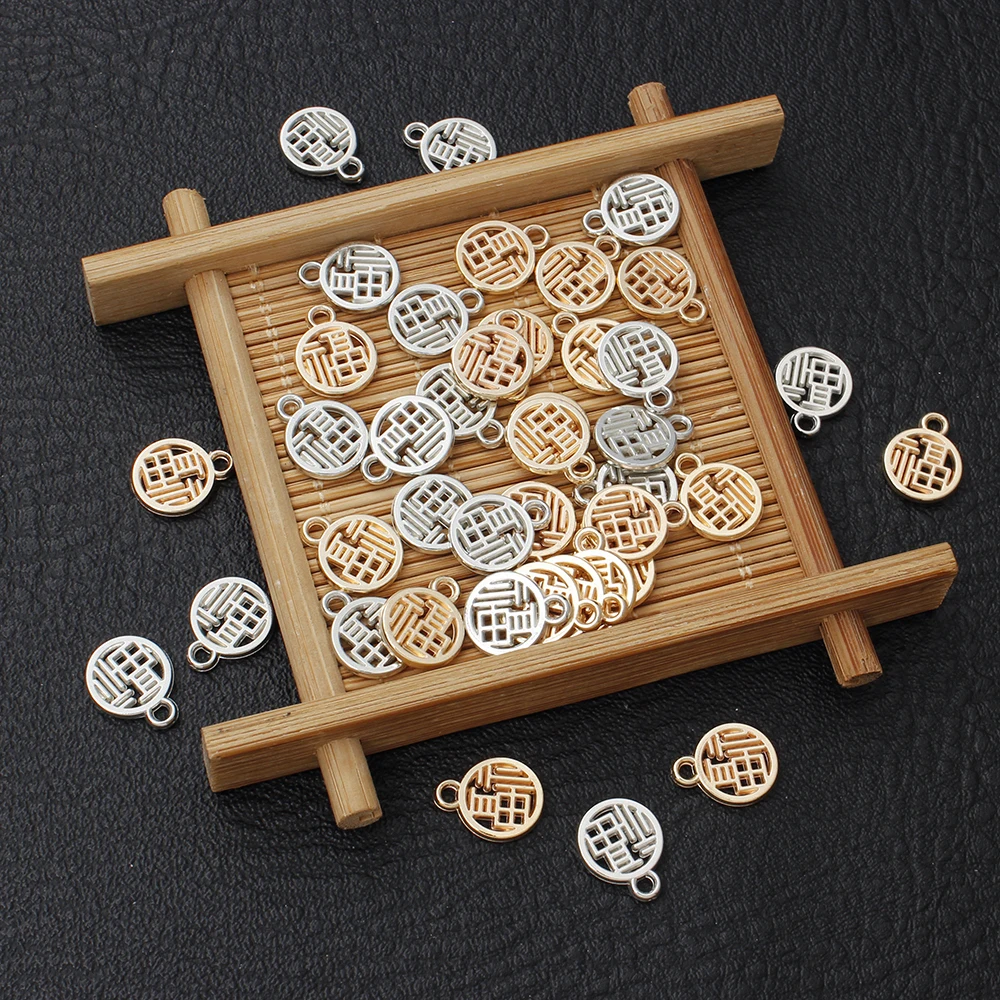 100Pcs Good Luck CCB Charms Chinese Fu Pendants for Diy Bracelet Earrings Necklace Making Lucky Jewelry Handmade Materials