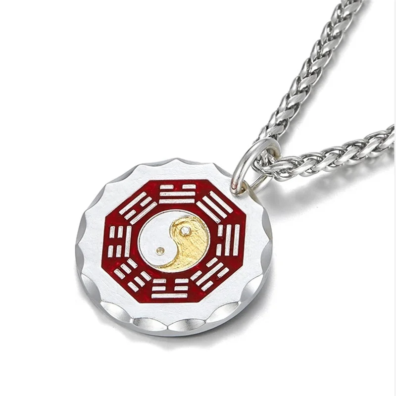 Blessing Tai Chi The Eight Diagrams Pendant For Men Jewelry Vintage Personality Safety Buckle Necklace Male Choker Accessories