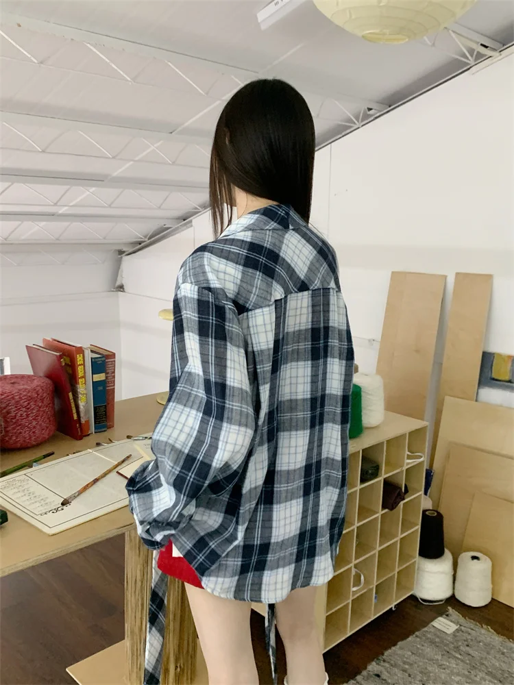 CHEERART Ribbon Plaid Oversized Shirt Women Long Sleeve Top Button Up Shirts Designer Fashion Top Autumn 2024 New Collection