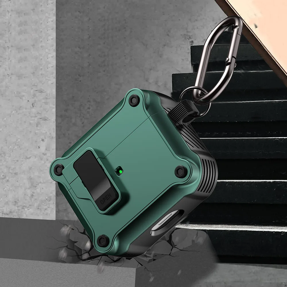 Custodia antiurto per auricolari con interruttore di blocco sicuro per Apple Airpods Pro 2 Custodia protettiva per AirPods 1 2 3 2021 Custodie con portachiavi