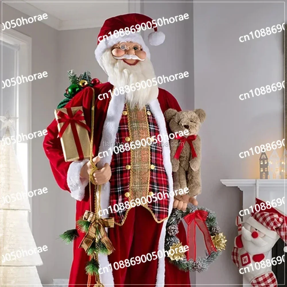 180cm Life Size Standing Santa Christmas Display Decoration Holding Presents Gift Bag Holiday Large Display Decoration for Home