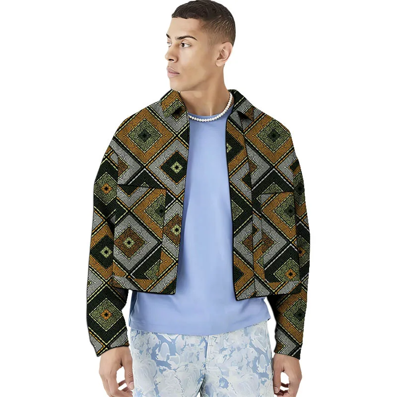 

Мужская короткая куртка с отложным воротником в африканском стиле, мини-пиджак для вечеринок, индивидуальный пошив