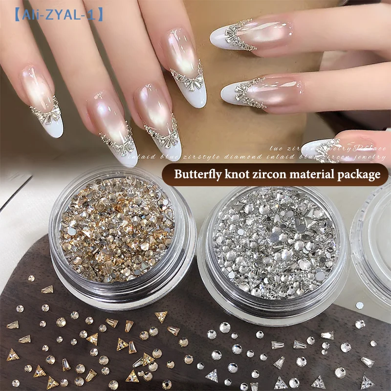 【ZYAL-1】1 Box DIY Butterfly Knot Zircon Clear/Champagne 2-3mm Triangle Trapezoid Nail Gemstones Glitter Nail Manicure Decor