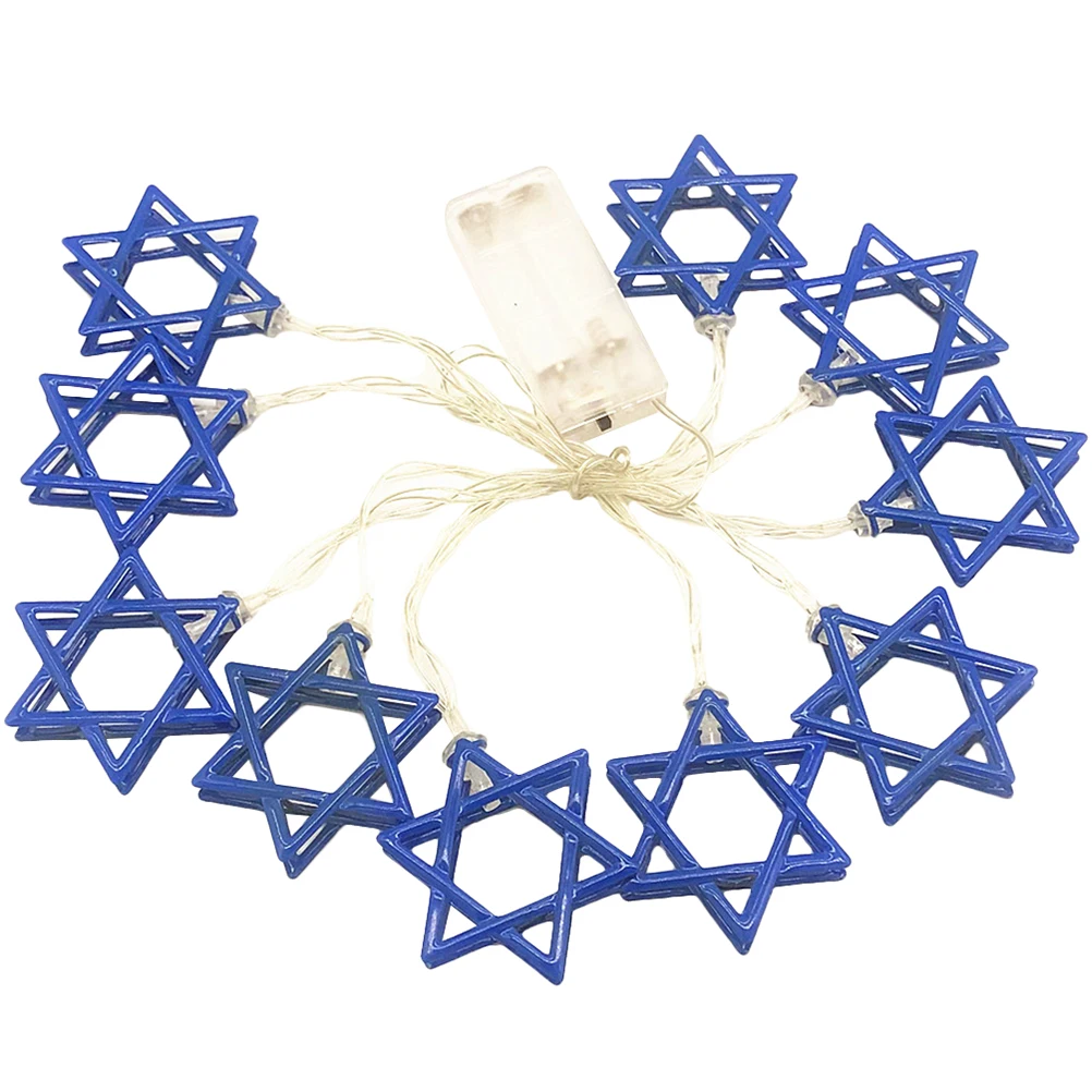 

Six-pointed Star String Lights Blue Plastic Indoor Outdoor Hanukkah Decorations Party Supplies Safe Six-pointed Shape