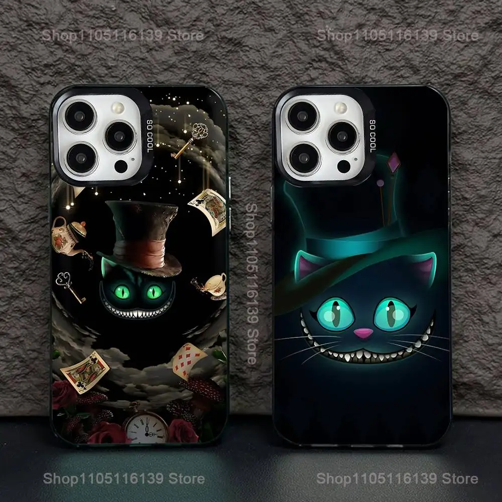 

Phone Case For iPhone 16,15,14,13,12,11,Pro,XS,Max,Plus,Mini,SE C-Cheshire Cat Eye A-Alice Black Candy Matte Shockproof Cover