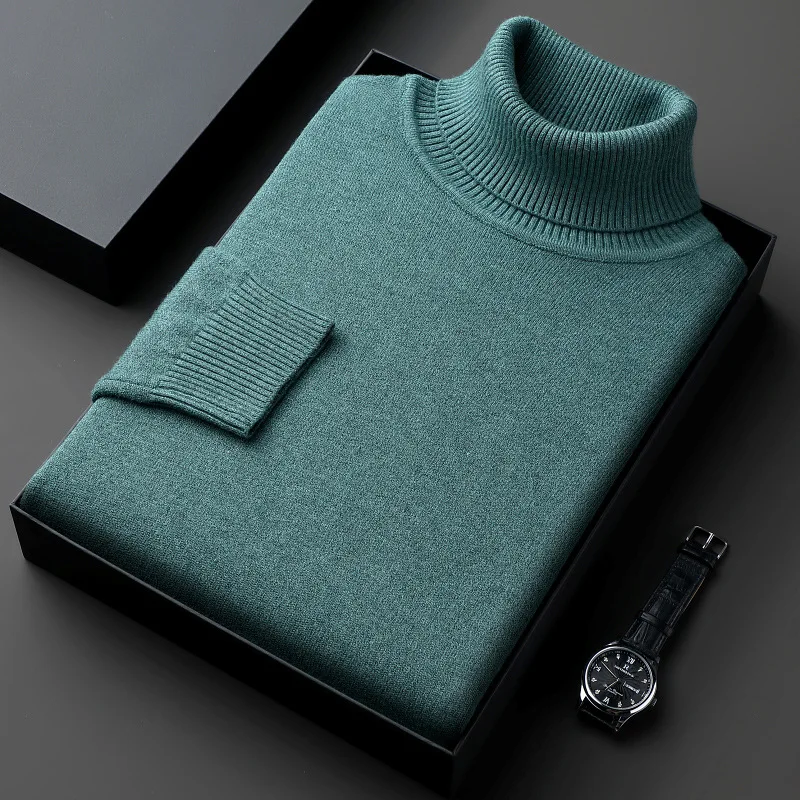 Sweatwear Mens Anti-pilling High Quality Knitted Turtleneck Sweater Slim Fit Long Sleeve Pullover Solid Color Trend Men Clothing