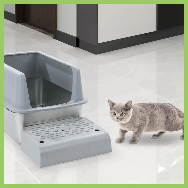

Cat Litter Box Ramp With Filter Function, Double Layered Self-Cleaning Cat Litter Box Litter Trapper With Storage