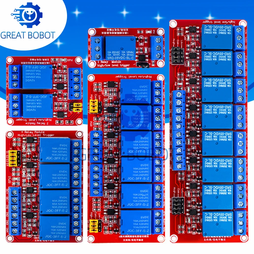 1PCS 5V/12V 1-8CH Red Optocoupler Relay Board (BS): for Arduino-Compatible with High & Low Level Trigger