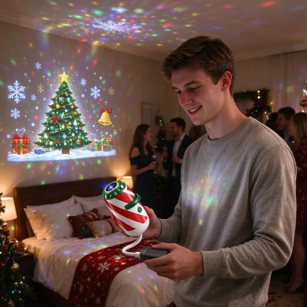 Rotatable Projection Christmas Car Projector Light Candy Cane Pattern Slides Projection Lamp Christmas Pattern Slides