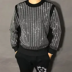 Hoodies winter long Sleeve Men's Fashion Round Neck Top Clothing Top Brand Letter Rhinestones pullover 2025