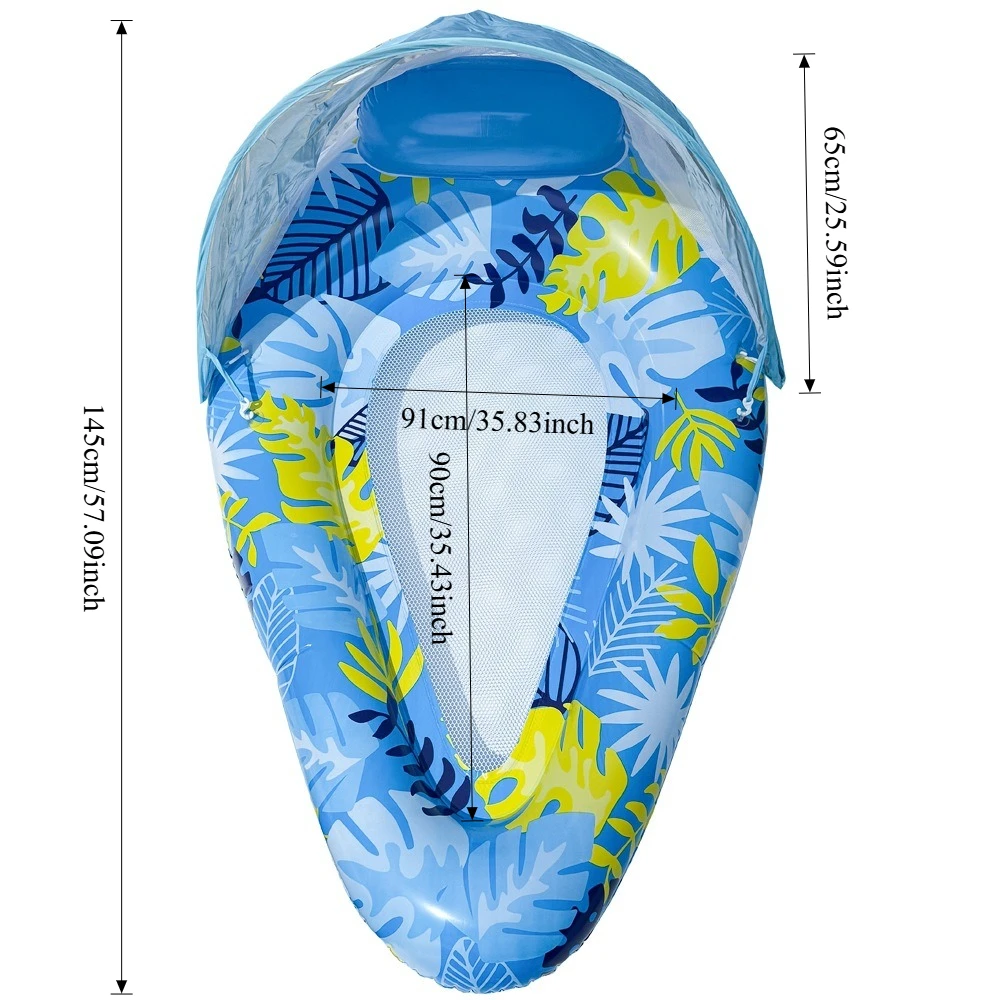 1 szt. dmuchany leżak w kształcie łezki z odpinanym daszkiem przeciwsłonecznym - leżak siatkowy w kształcie liścia dla dorosłych, letnie łóżko pływające na plażę