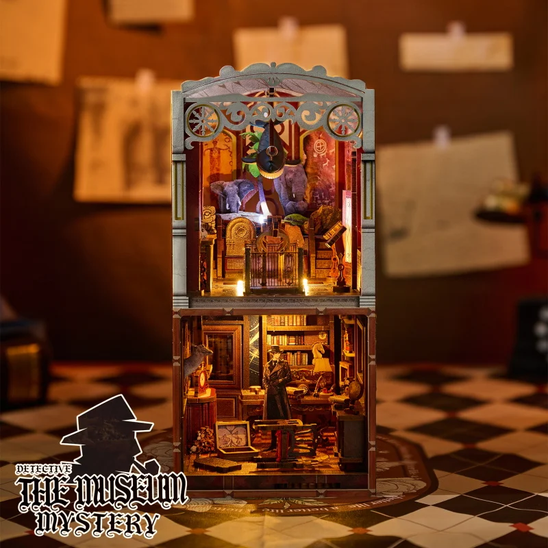 Zuuton DIY Book Nook Kit The Museum Mystery 3D Wooden Puzzle Bookend LED Miniature Dollhouse Detective Decor for Adults Gift