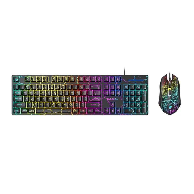

Bajeal T550 Game Mechanical Feel Keyboard And Mouse Set with Crack Floating Keycaps And Backlighting