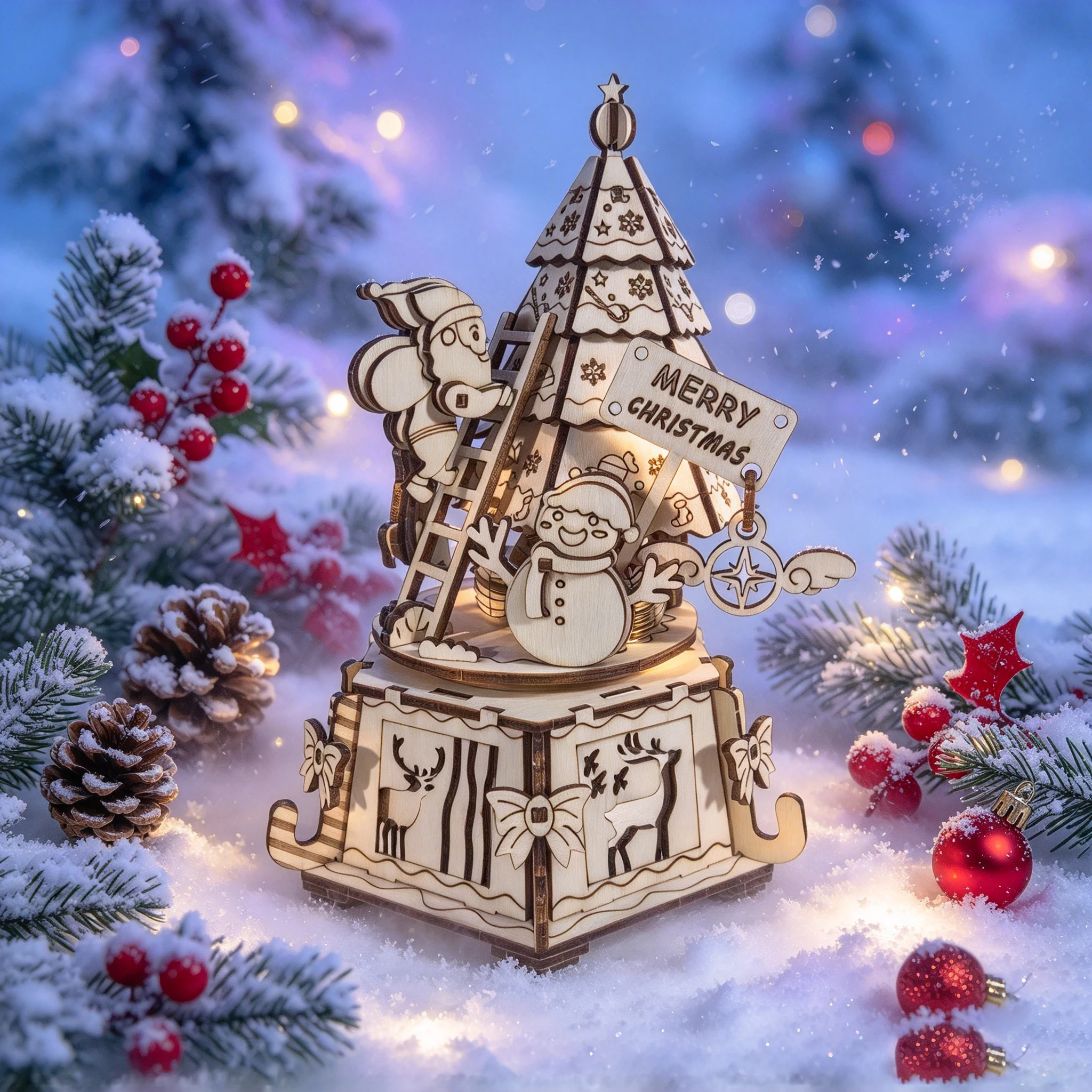 3D Wooden Christmas Tree Music Box Puzzle Model, DIY Assembly, Festive Table Decoration, Creative Craft, Perfect Christmas Gift.