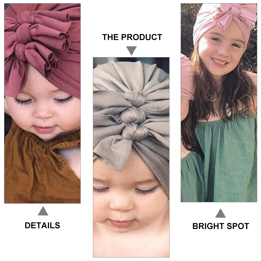 

4pcs Baby Cotton Caps For Kids Adorable Bow Casual Warm Pullover Headwear Pleated Casual Cap Costume Hat