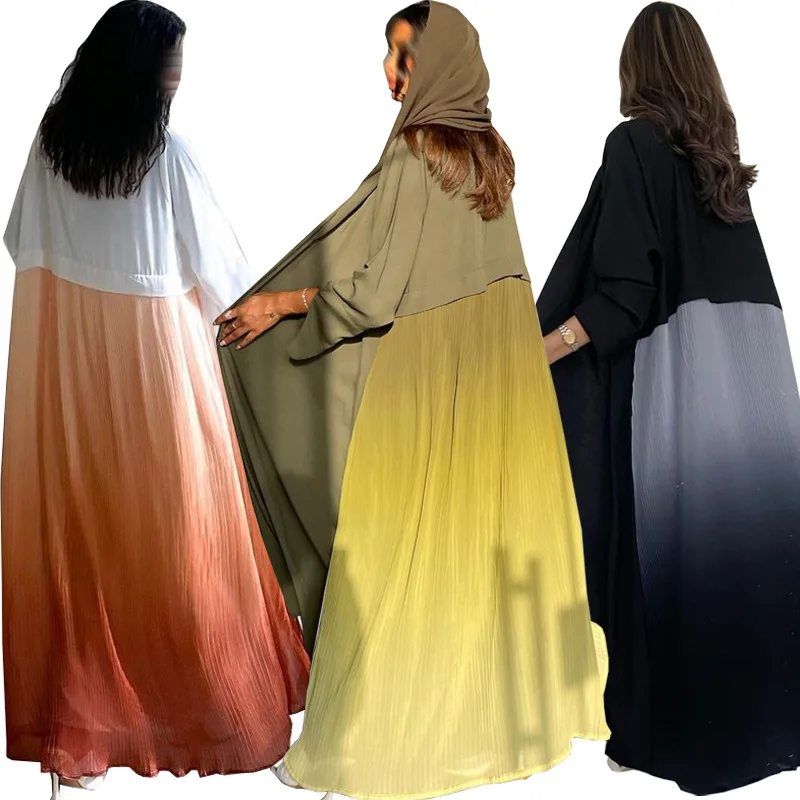 

Middle East Morocco Luxury Fashion Muslim Islamic Arab Abaya Long Gown Cardigan Turkiye Dress Chiffon Pleated Splice Dress