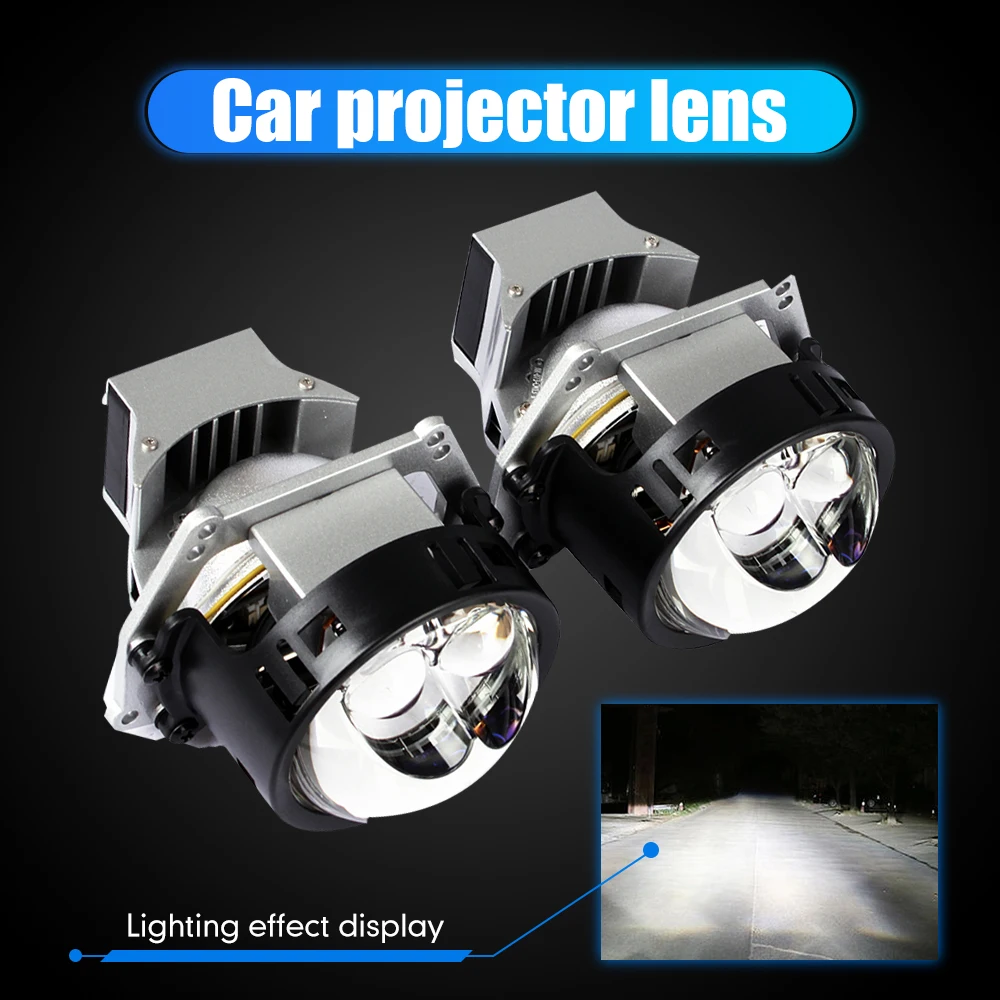 Pair of Bi-Xenon HID Car Fog Light Projector Lens Kit Car Headlight High Low Beam White Light