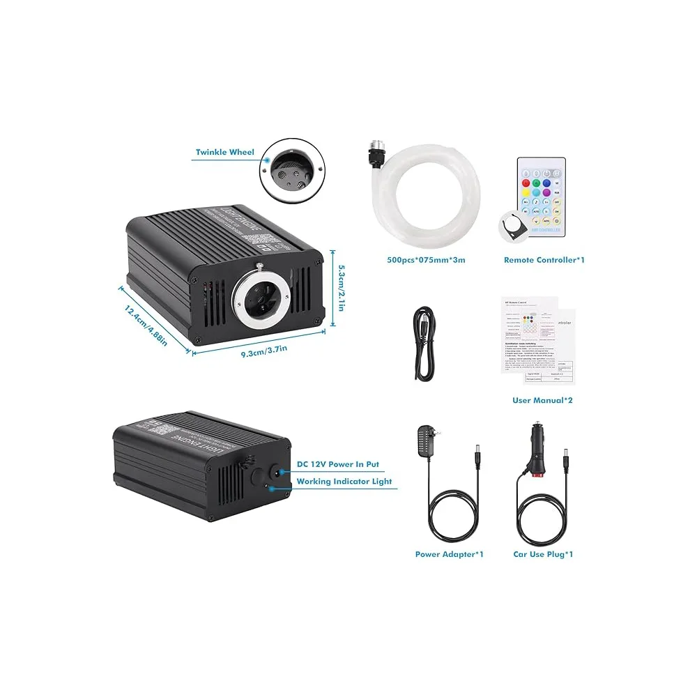 16W Twinkle Fiber Optic Star Light 2M Fibers PMMA RGBW APP Remote Control Headliner Kit for Car with Flashing Wheel Aluminium