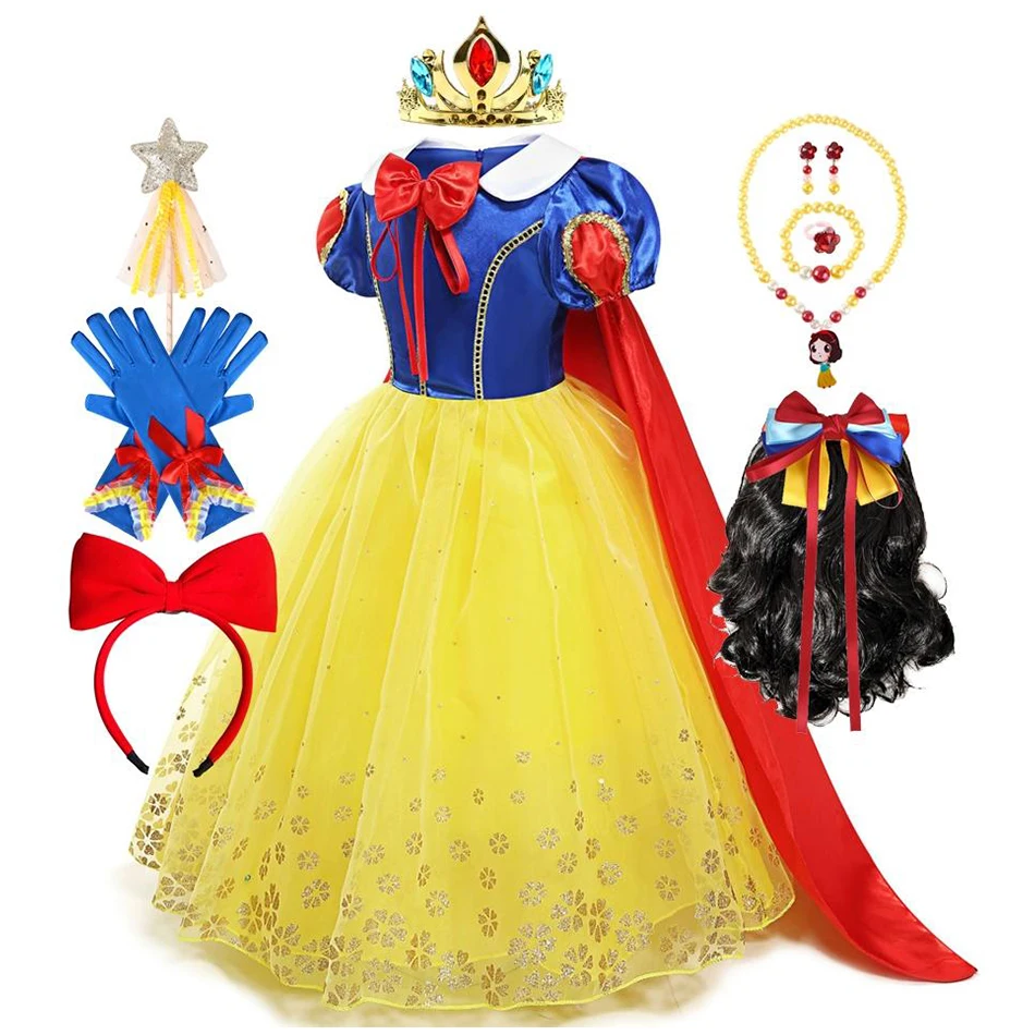 

Костюм Белоснежки для девочек, платье с короткими рукавами и накидкой, тюлевое платье, платье принцессы для дня рождения на Хэллоуин, Рождество