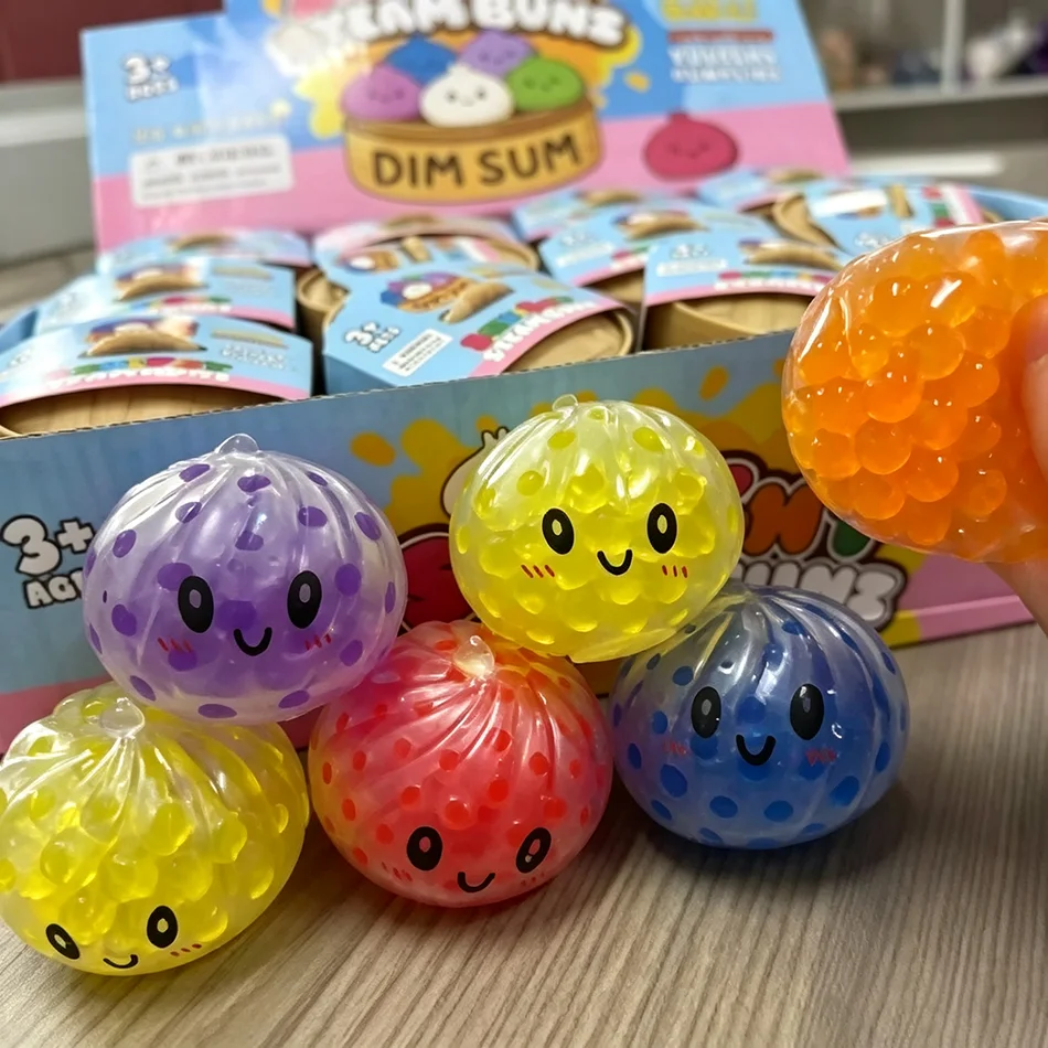 Mini Dumpling Squeeze Toy with Bamboo Steamer, Soft TPR Dough Ball Realistic Decompression Fidget Toy Stress Relief Gift