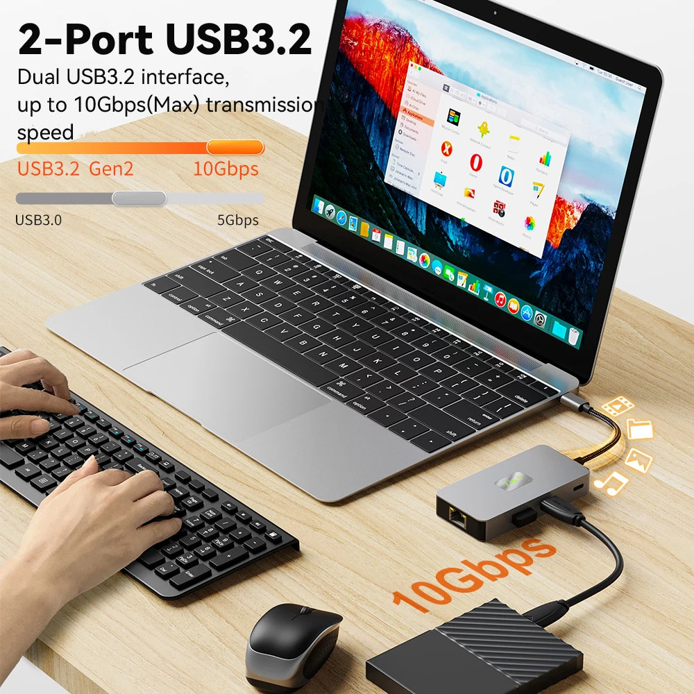 Tebe USB-C Docking Station Type-c to 4K HDMI-adapter RJ45 Gigabit 2.5G Ethernet USB 3.2 Hub Splitter SD/TF Card Reader PDW100W