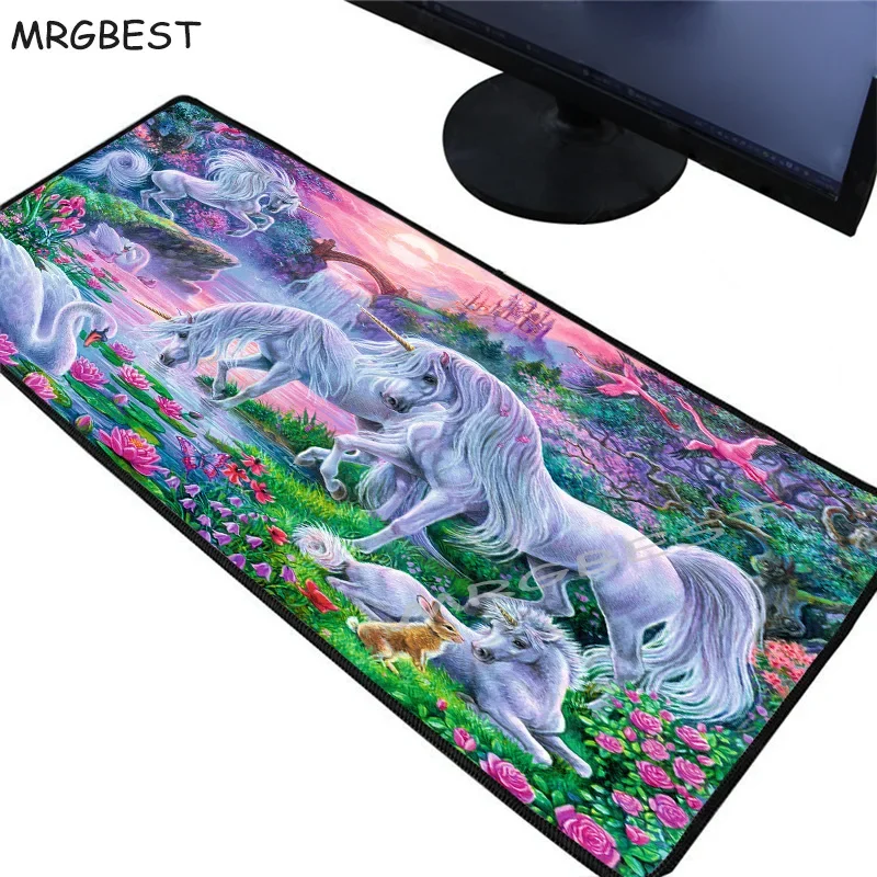 

MRGBEST Anime Gamers Large Lockedge Mouse Pad Myth Legendary Unicorn Fantasy Computer Notebook Padmouse Durable Non-slip Rubber